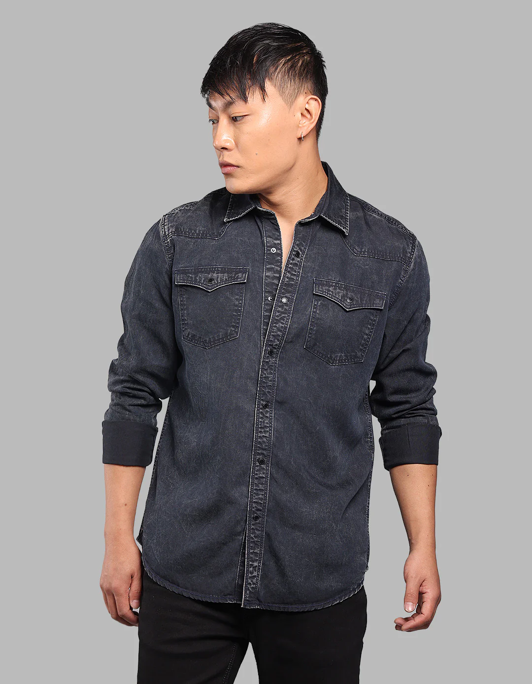 Washed Black Full Sleeve Denim Shirt