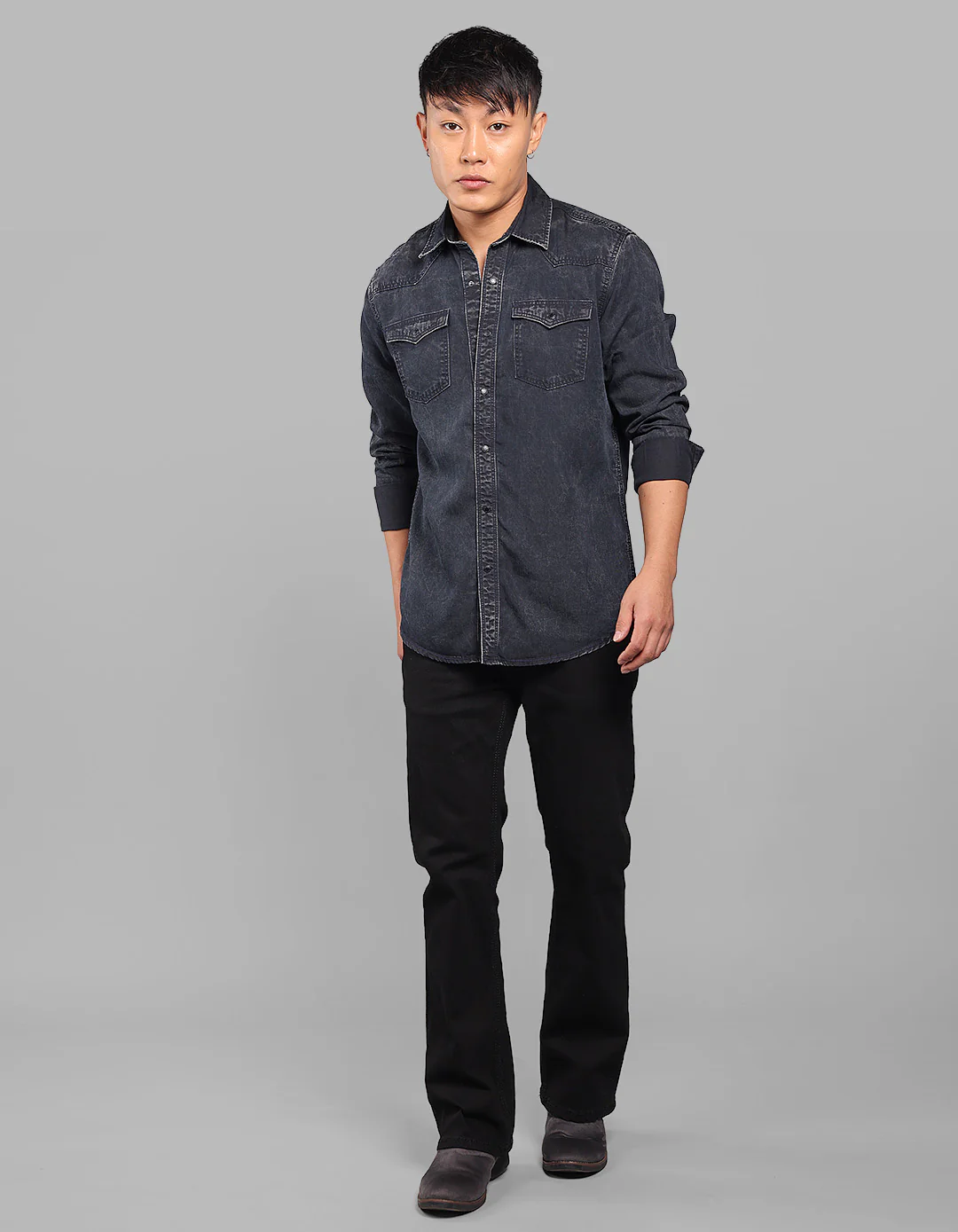 Washed Black Full Sleeve Denim Shirt - Image 2