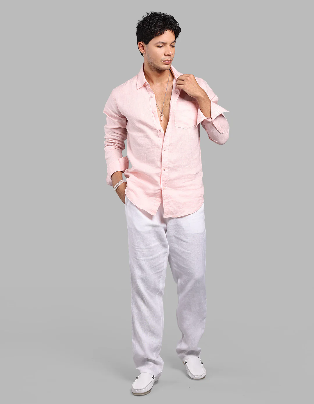 White 100% Linen Pant