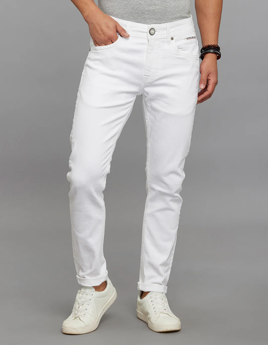 White Low-Rise Tapered Ankle Length Stretch Jeans