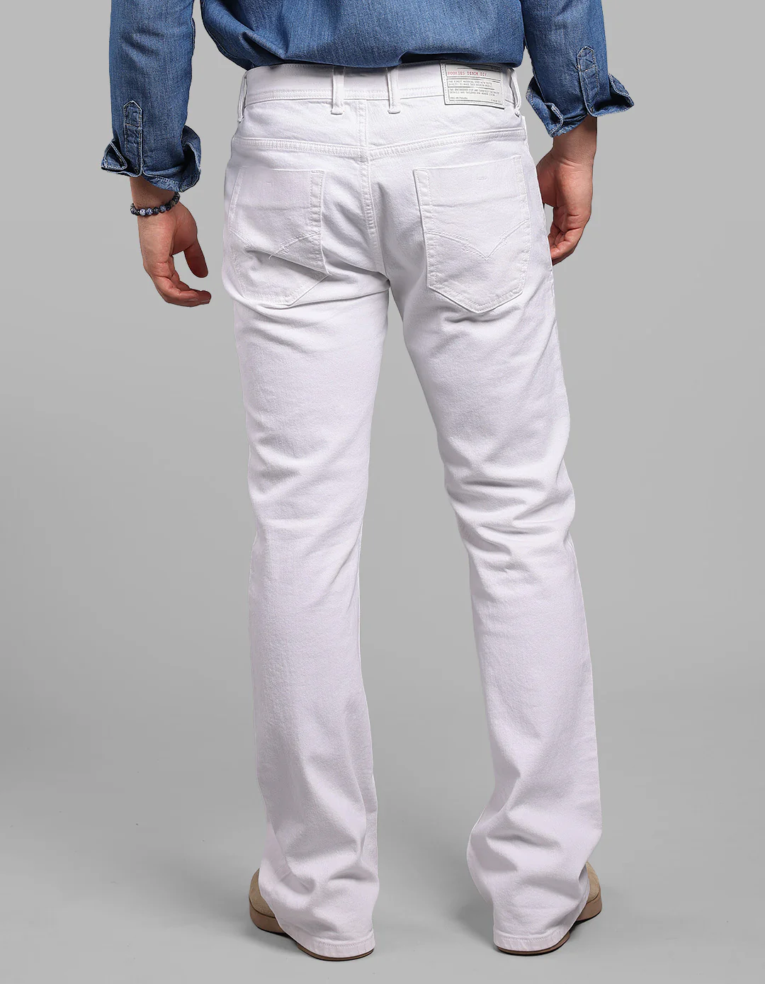 White Mid Rise Loose Boot Leg Stretch Jeans - Image 4