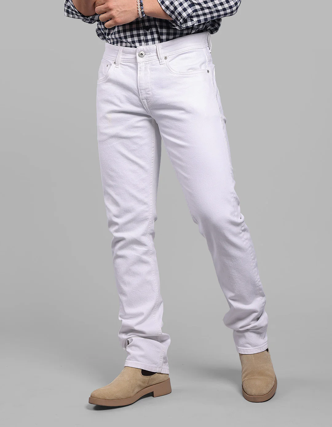 White Mid-Rise Slim Straight Fit Stretch Jeans - Image 4