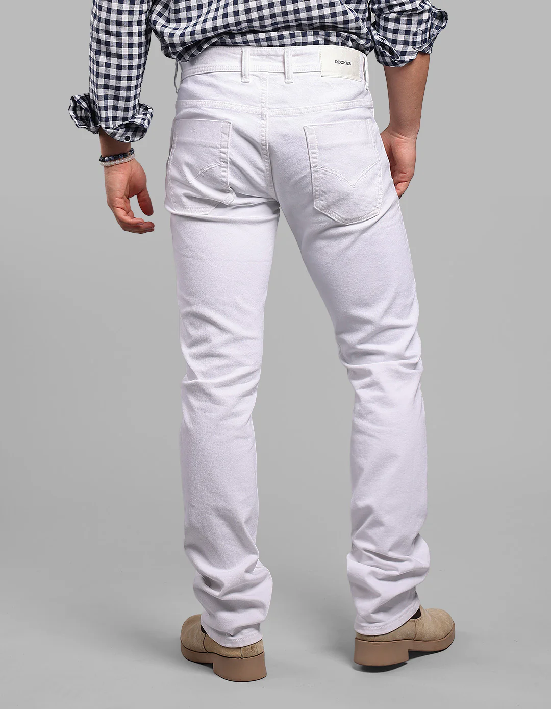 White Mid-Rise Slim Straight Fit Stretch Jeans - Image 5