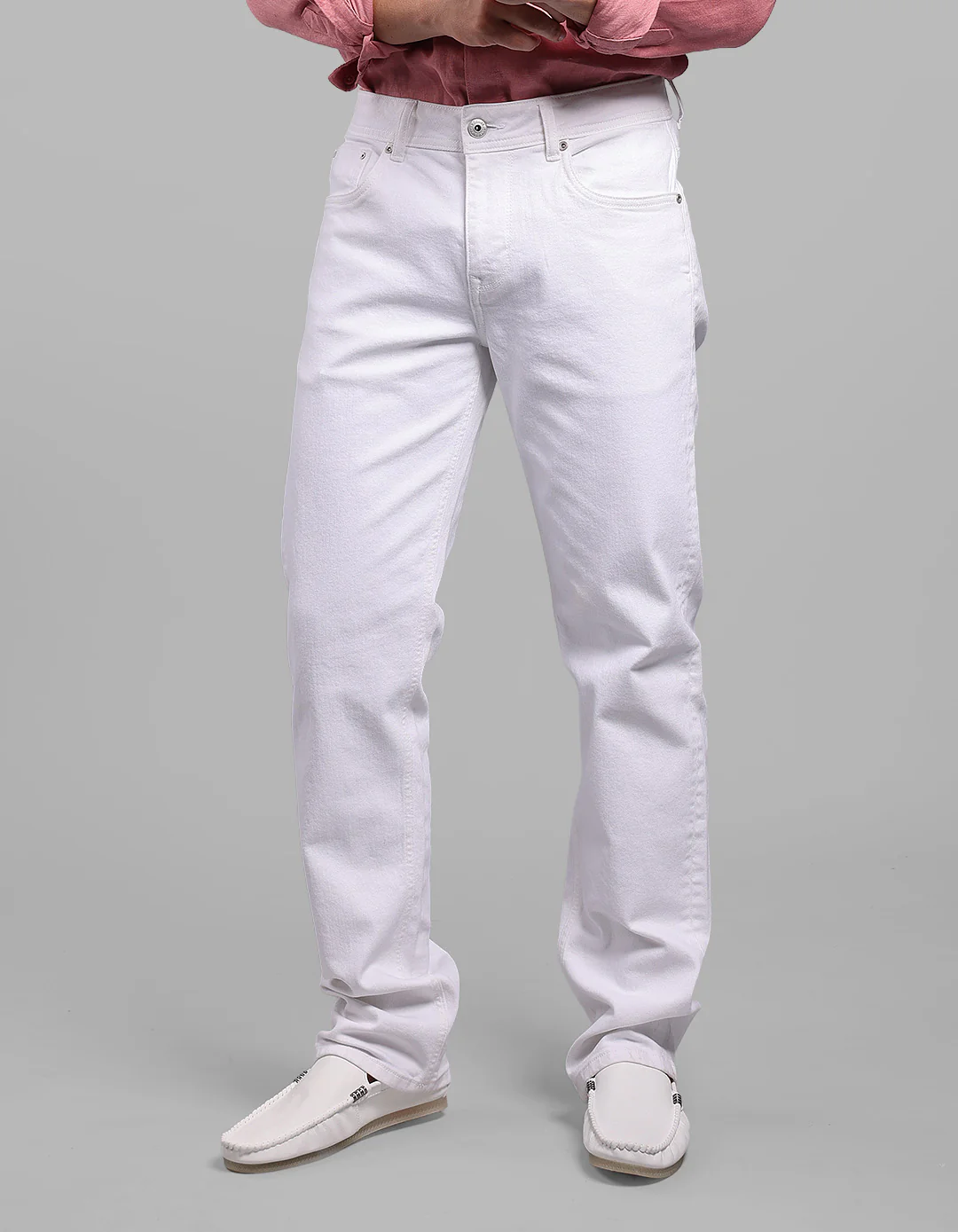 White Midrise, Comfort And Straight Fit Stretch Jeans - Image 4