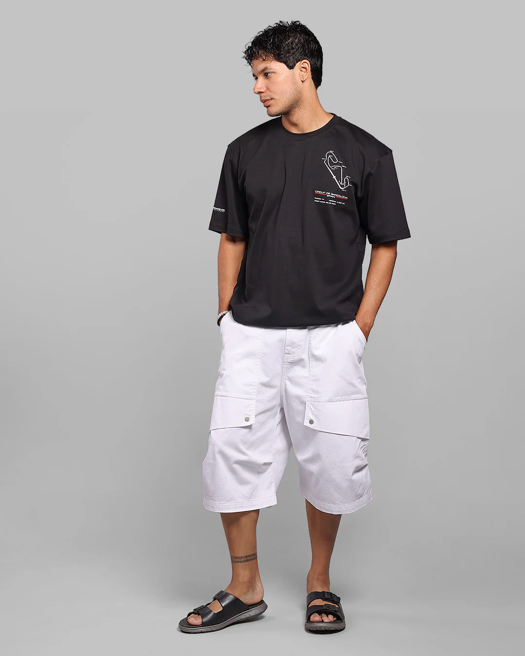 White 6 Pockets Stretch Loose Fit Jorts - Image 2