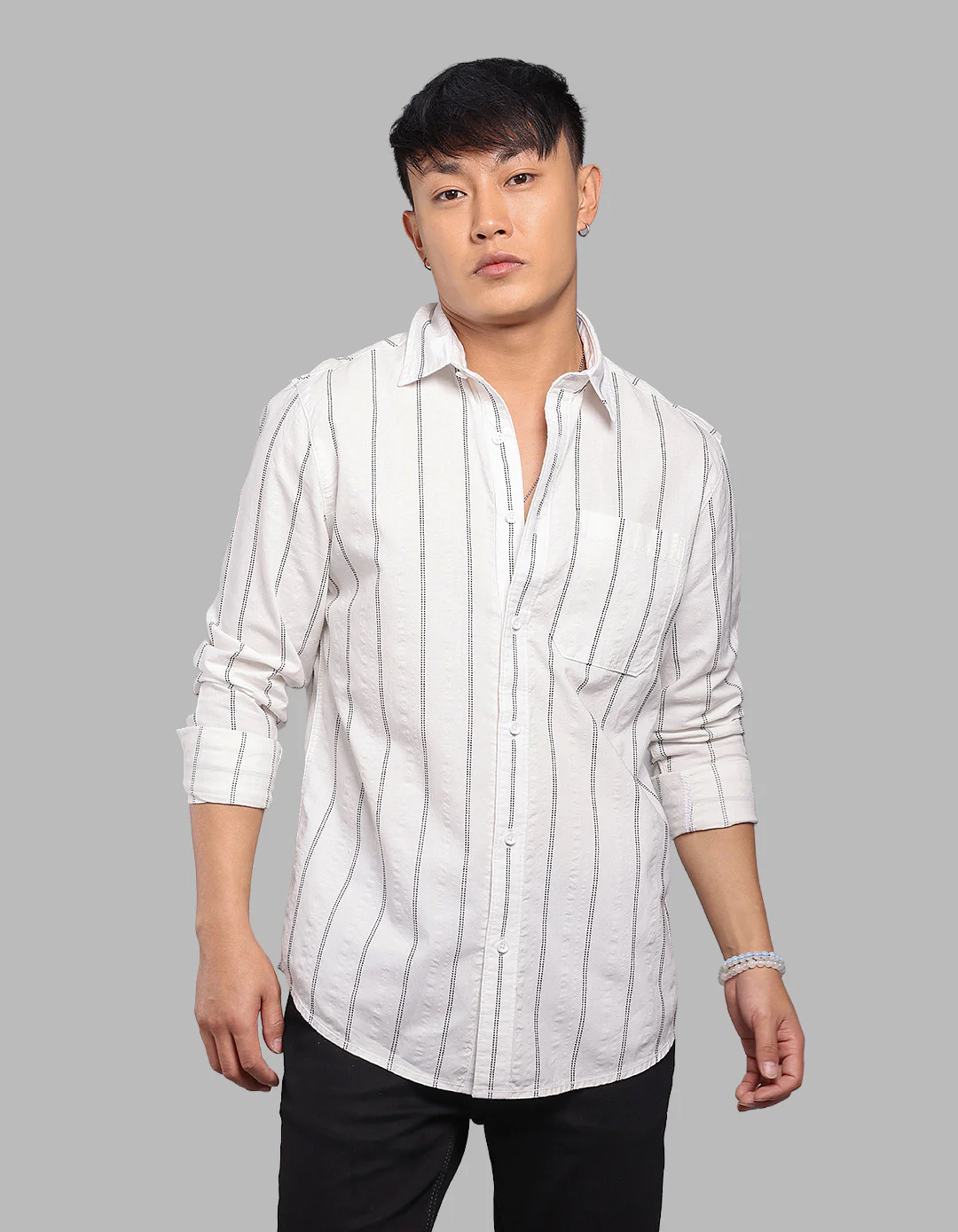 White Black Full Sleeve Stripe Shirt