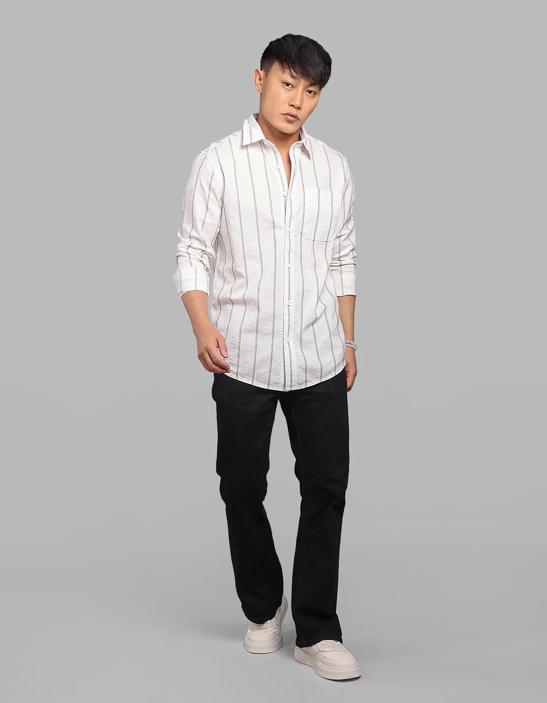 White Black Full Sleeve Stripe Shirt - Image 2