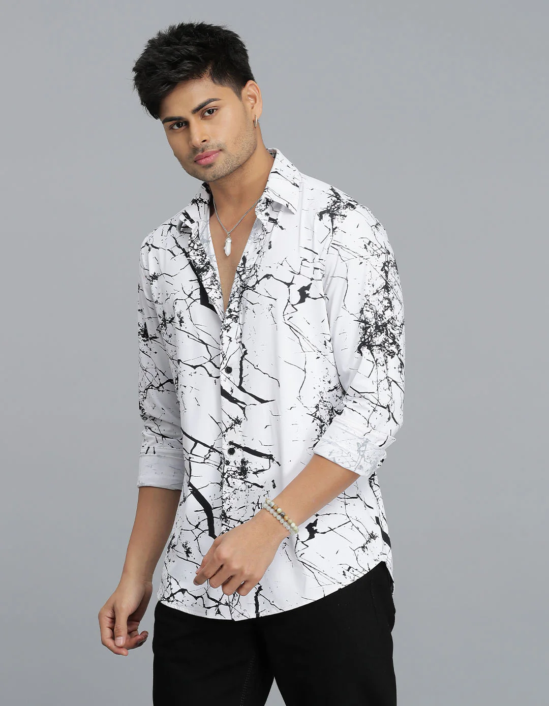 White Black Full Sleeves Printed Shirt - Image 3