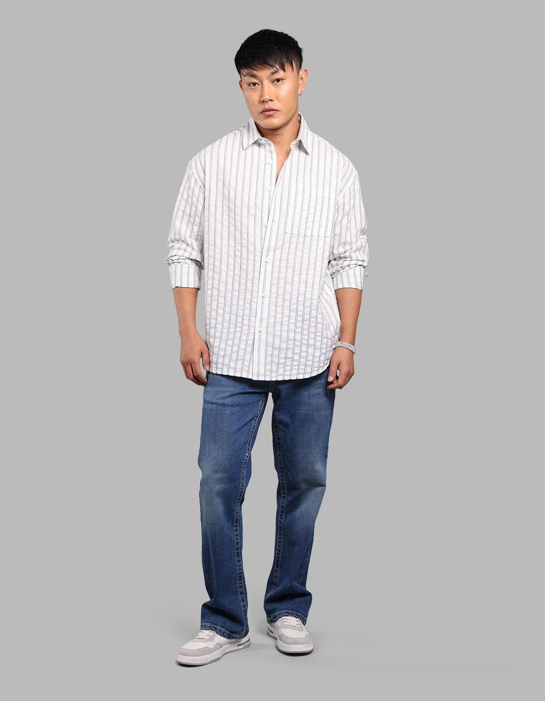 White Blue 100% Cotton Full Sleeve Stripe Shirt - Image 2
