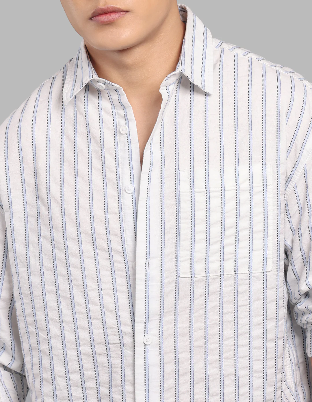 White Blue 100% Cotton Full Sleeve Stripe Shirt - Image 6