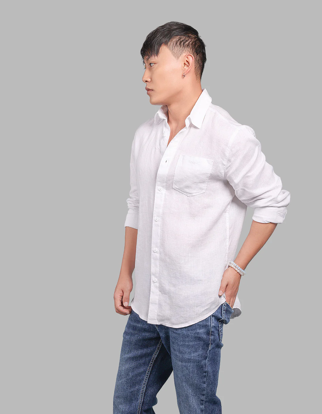 White Full Sleeve 100% Linen Shirt - Image 3