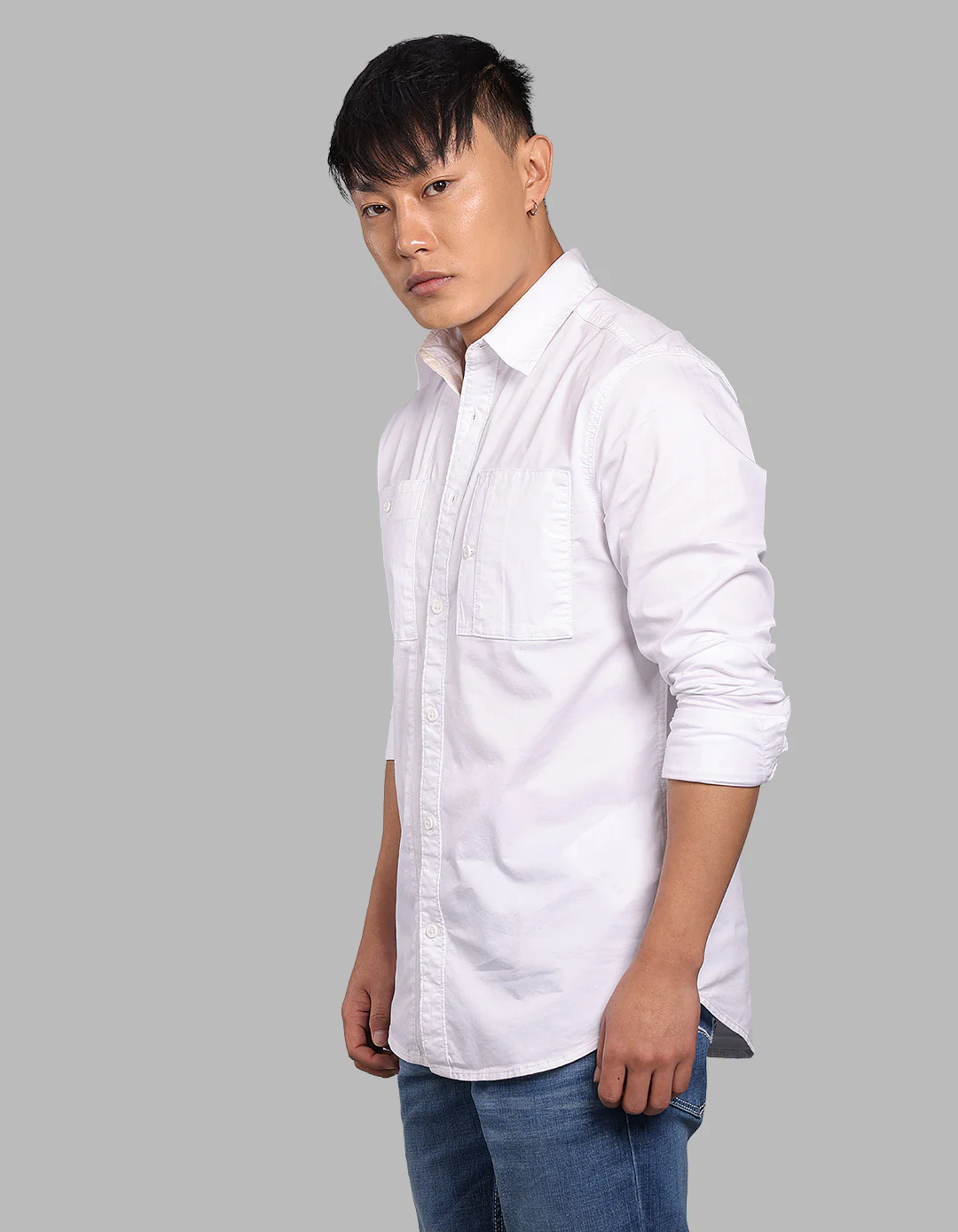 White Full Sleeve Stretch Cargo Shirt - Image 3