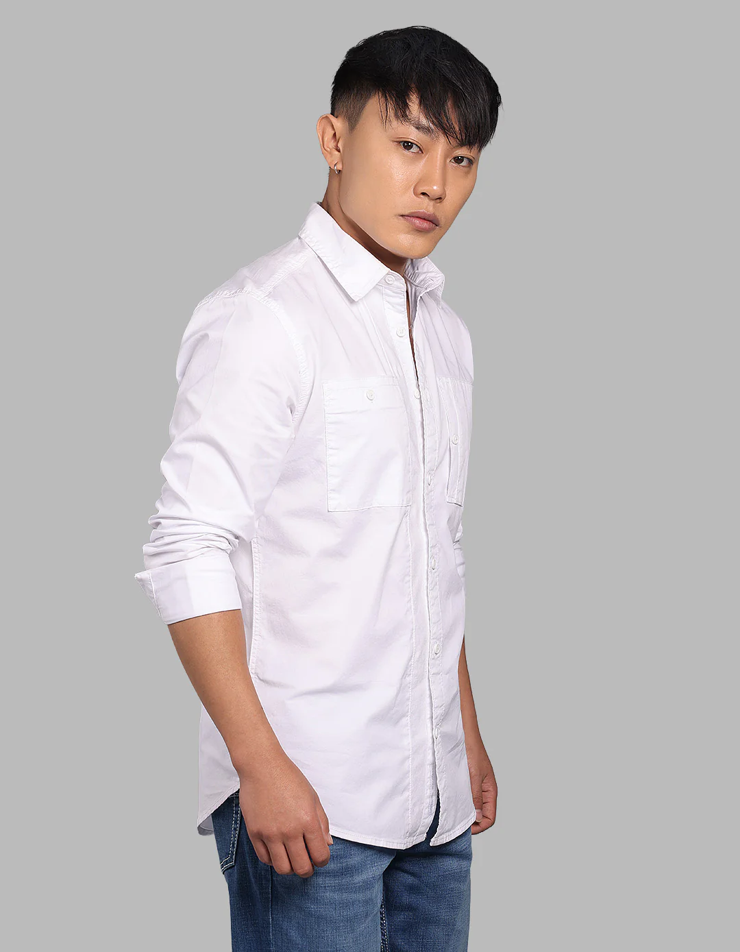 White Full Sleeve Stretch Cargo Shirt - Image 4