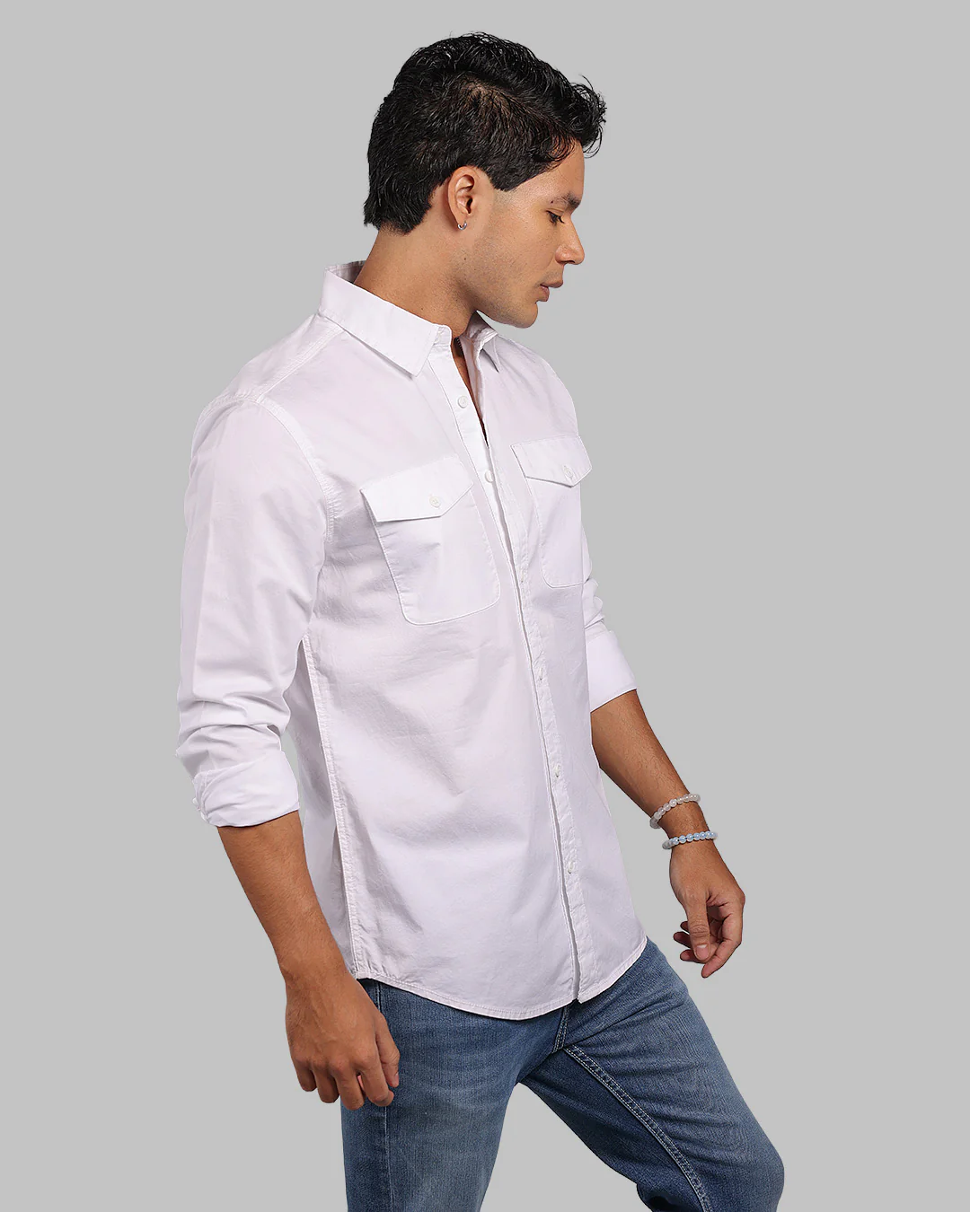 White Full Sleeve Stretch Cargo Shirt - Image 5