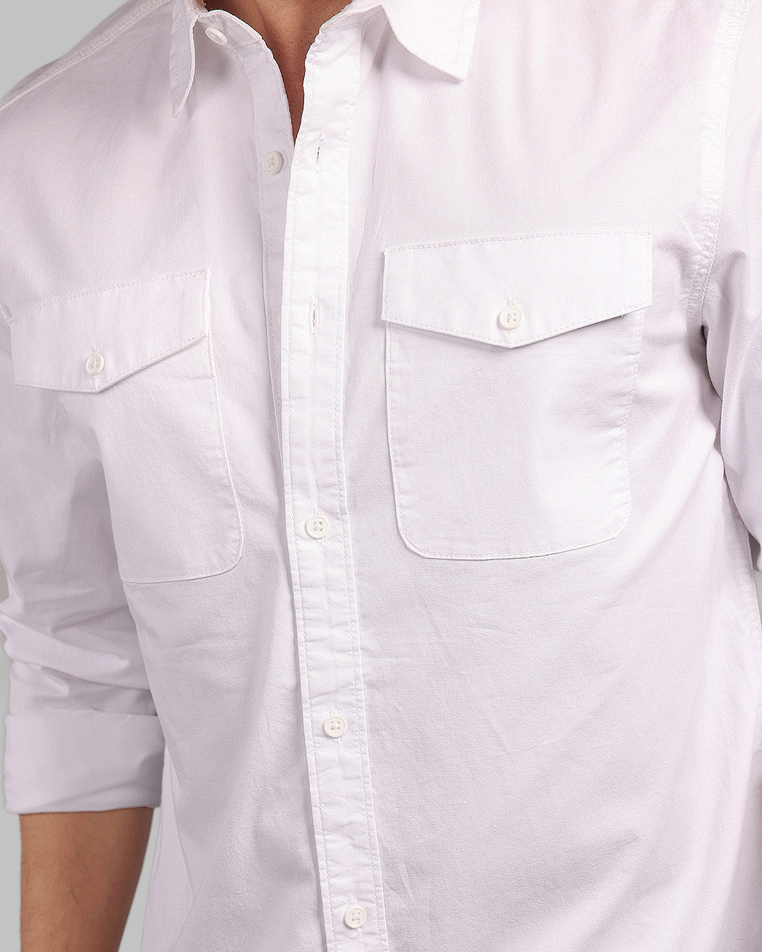 White Full Sleeve Stretch Cargo Shirt - Image 7
