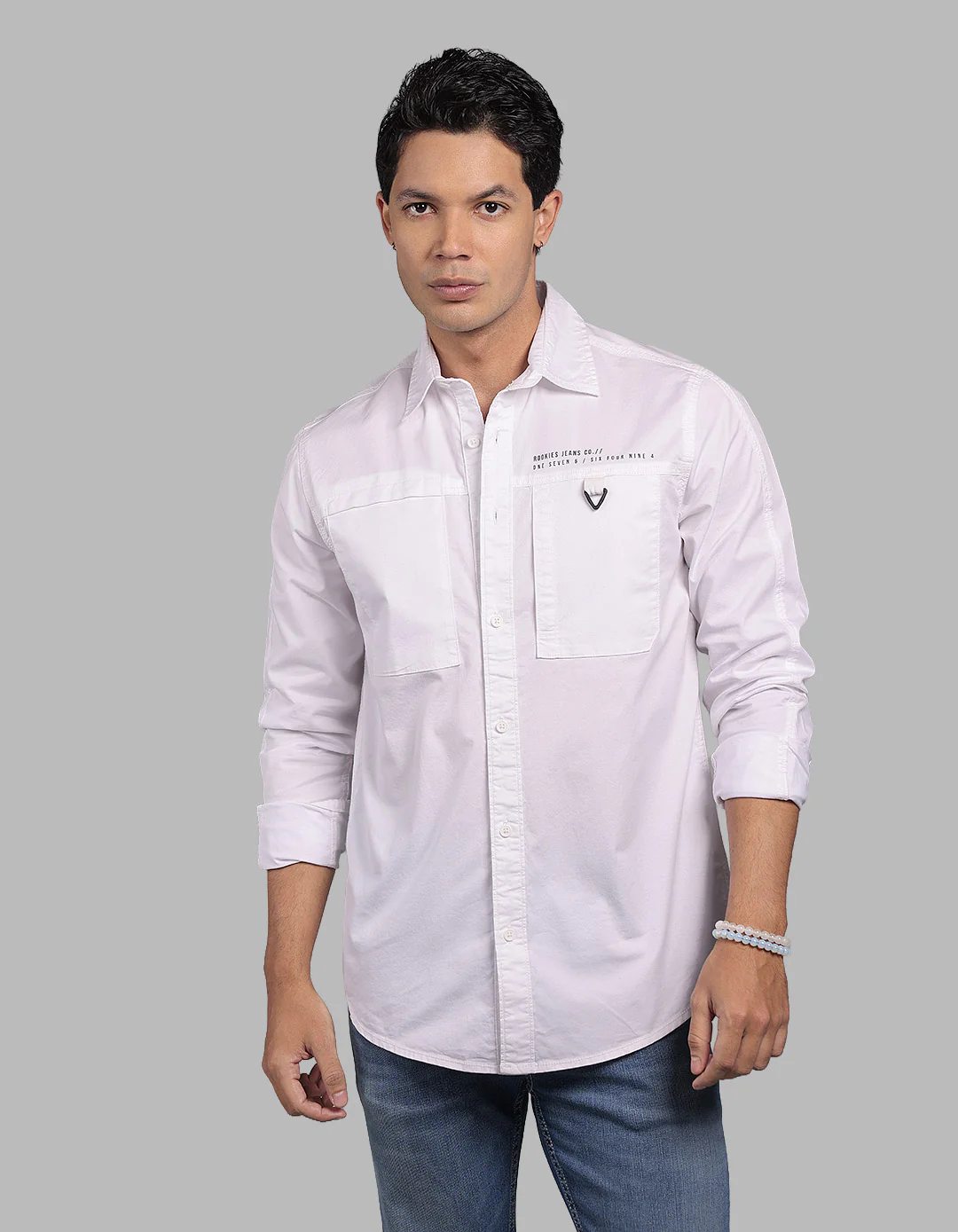 White Full Sleeve Stretch Cargo Shirt