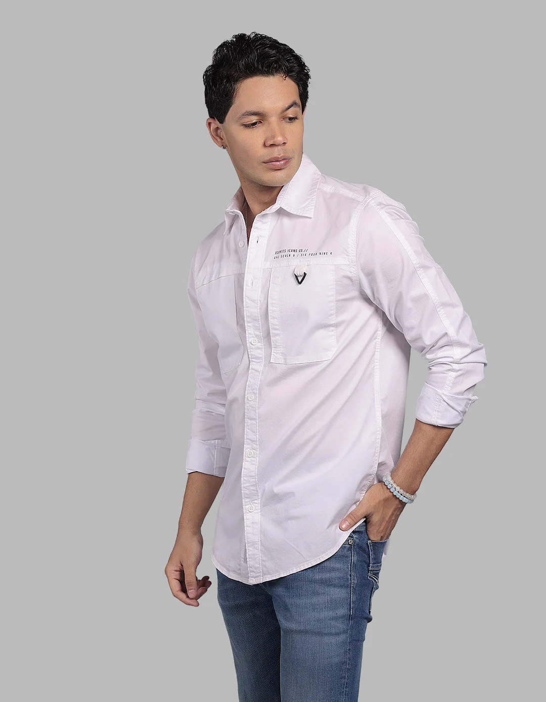 White Full Sleeve Stretch Cargo Shirt - Image 3