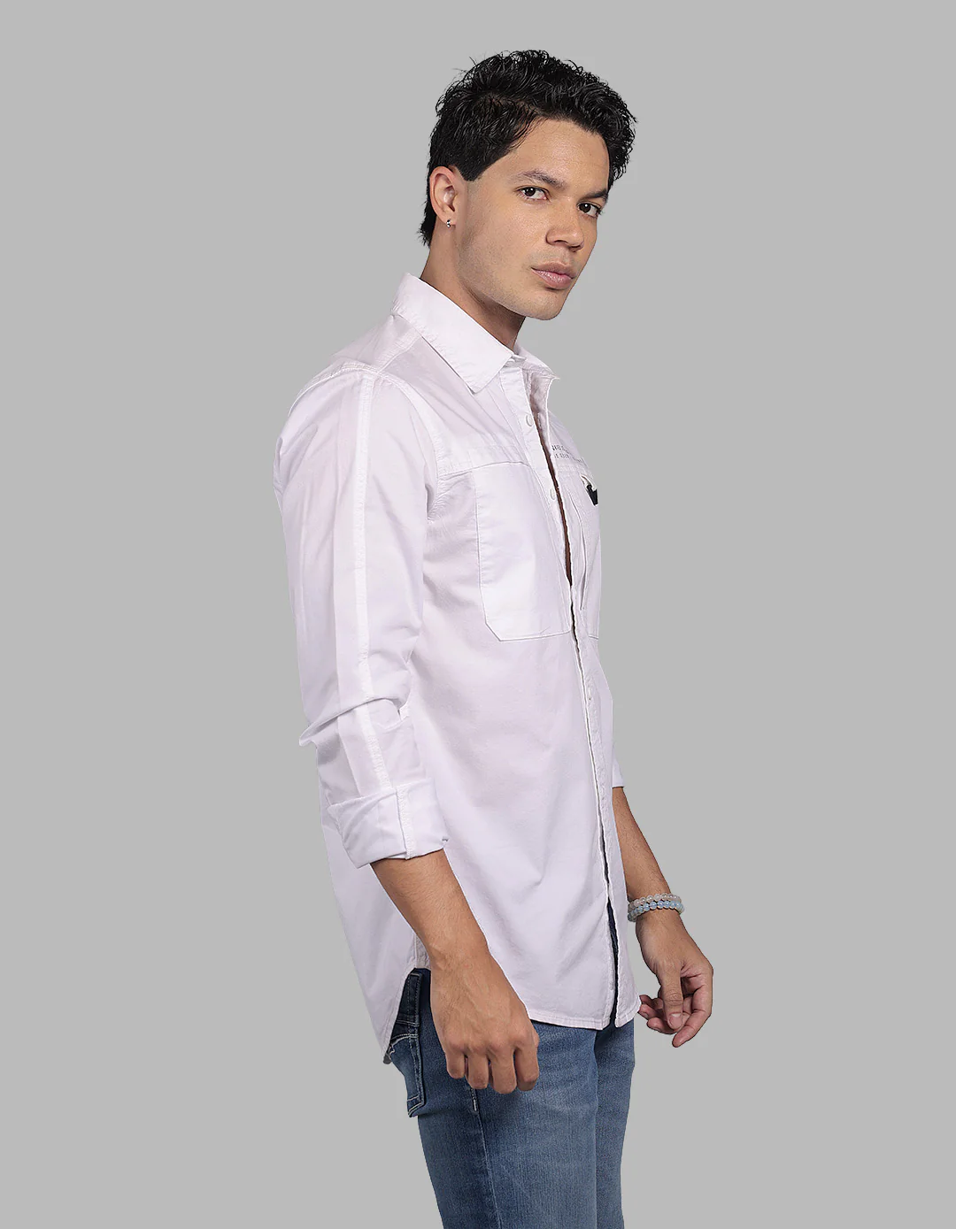 White Full Sleeve Stretch Cargo Shirt - Image 4