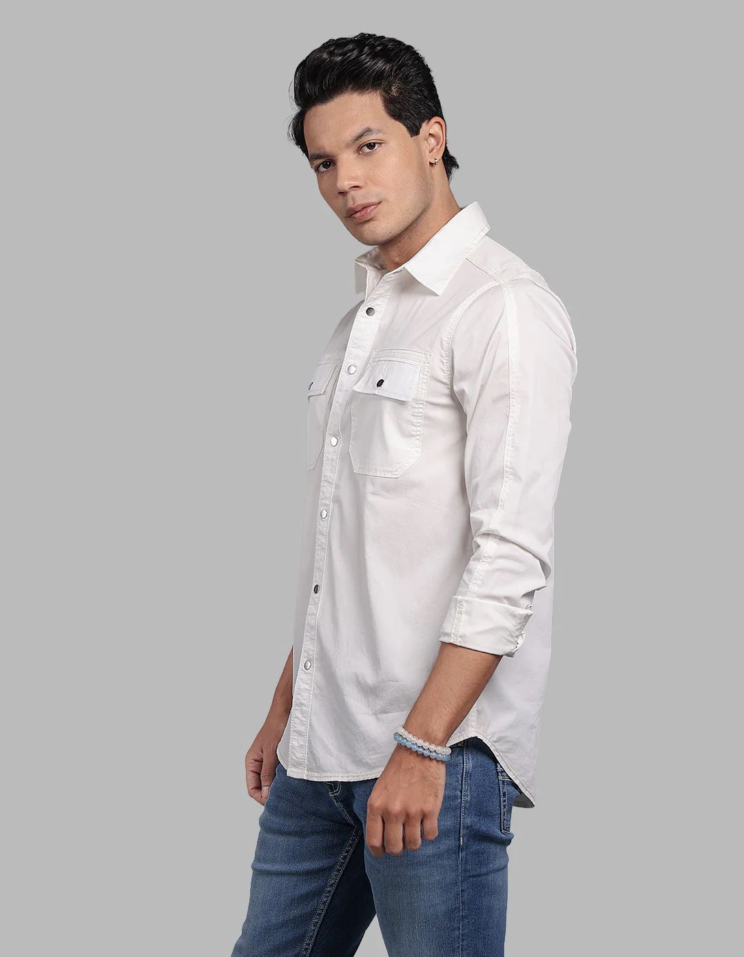 White Full Sleeve Stretch Solid Shirt - Image 4