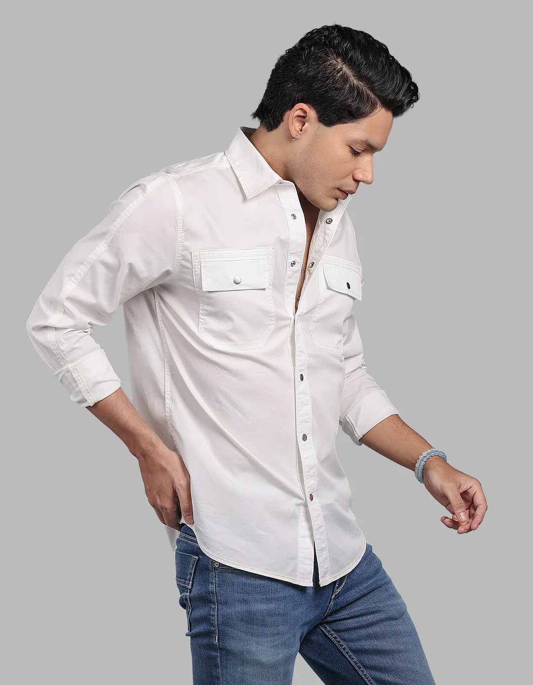 White Full Sleeve Stretch Solid Shirt - Image 5