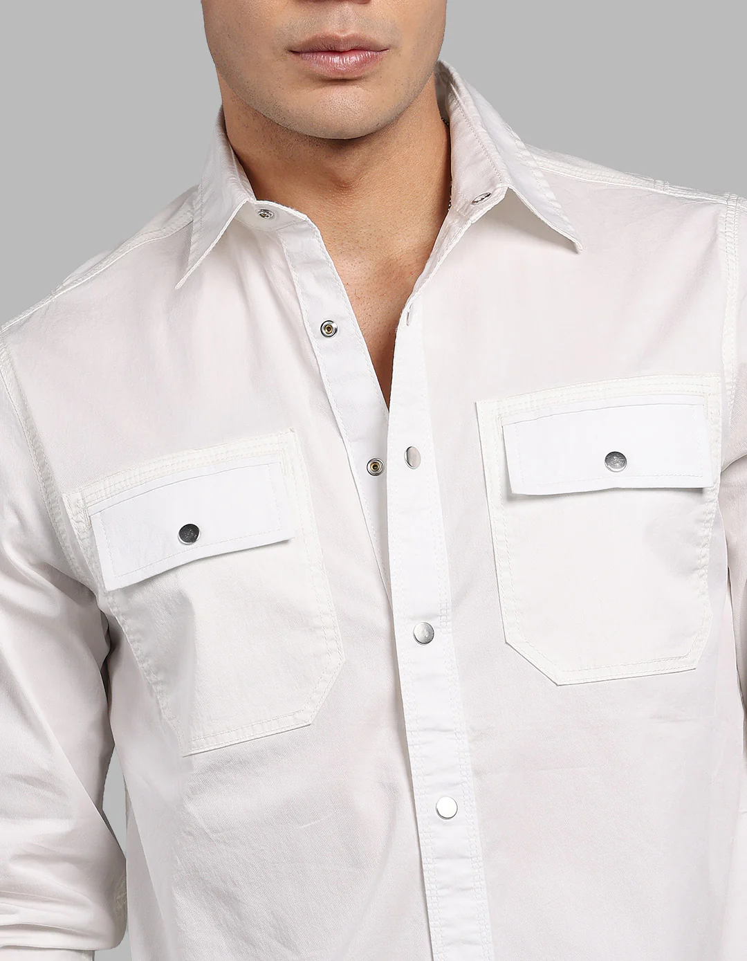 White Full Sleeve Stretch Solid Shirt - Image 7