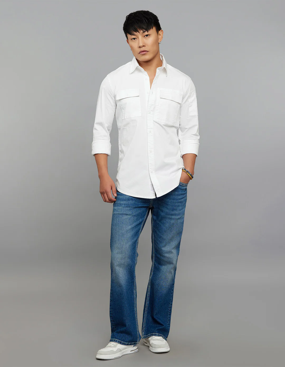 White Full Sleeves Cargo Shirt - Image 2