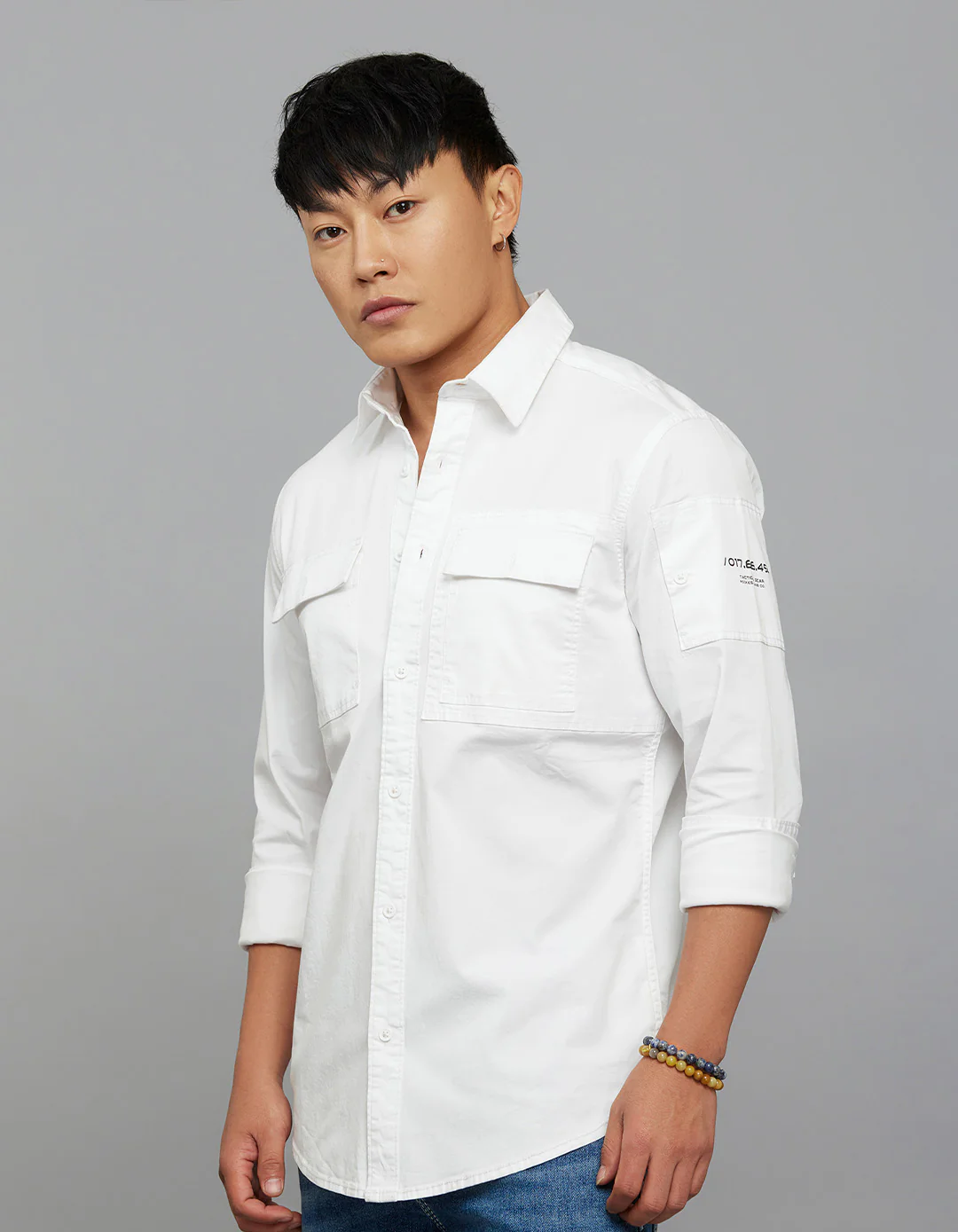White Full Sleeves Cargo Shirt - Image 3
