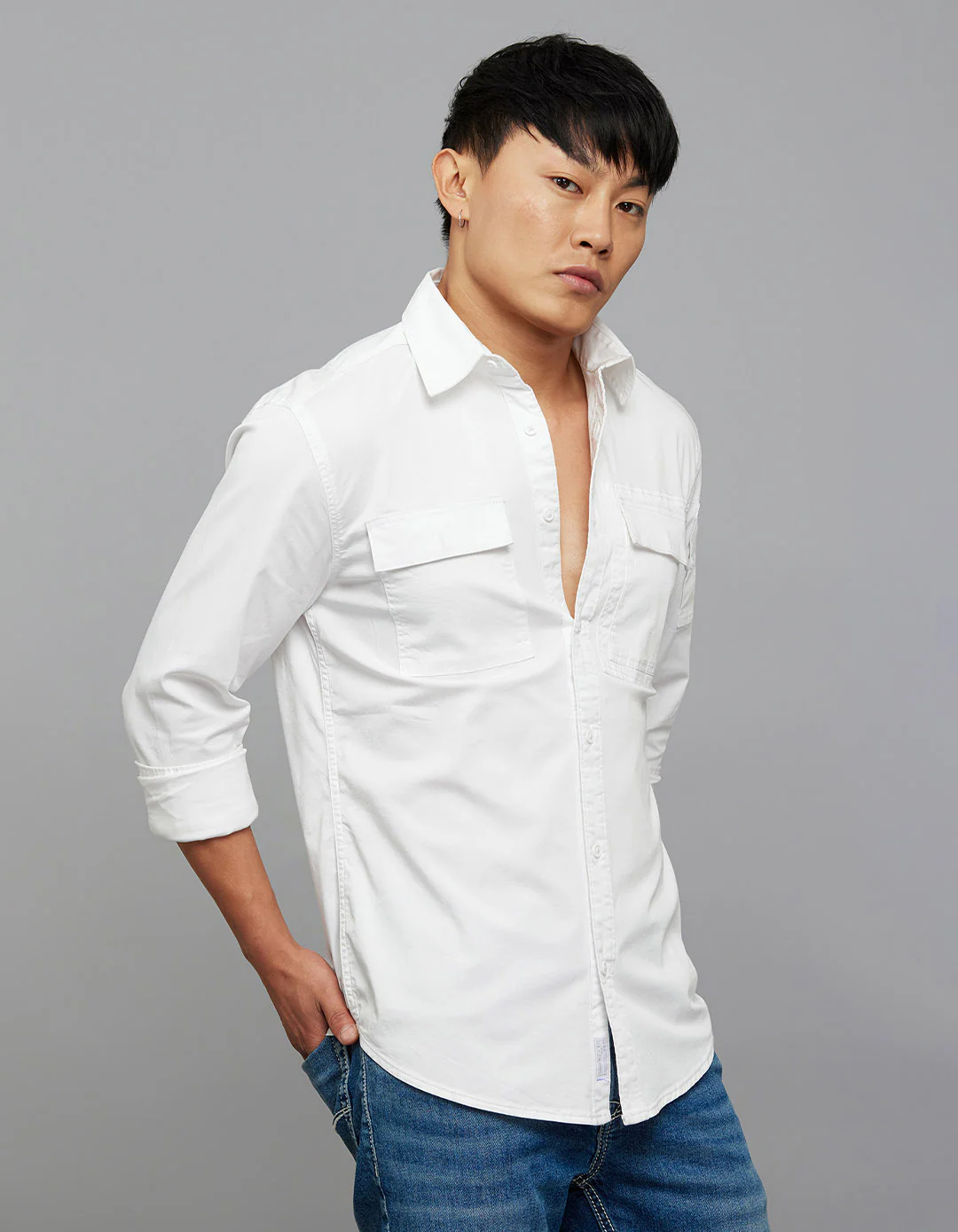 White Full Sleeves Cargo Shirt - Image 4