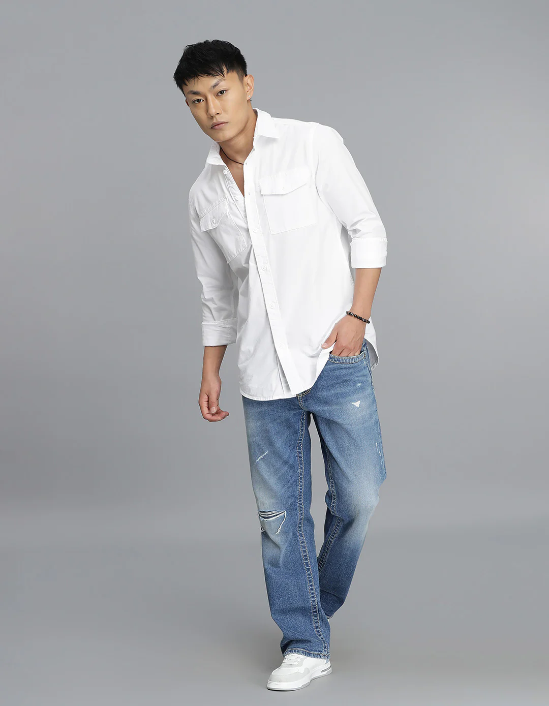 White Full Sleeves Cargo Shirt - Image 2
