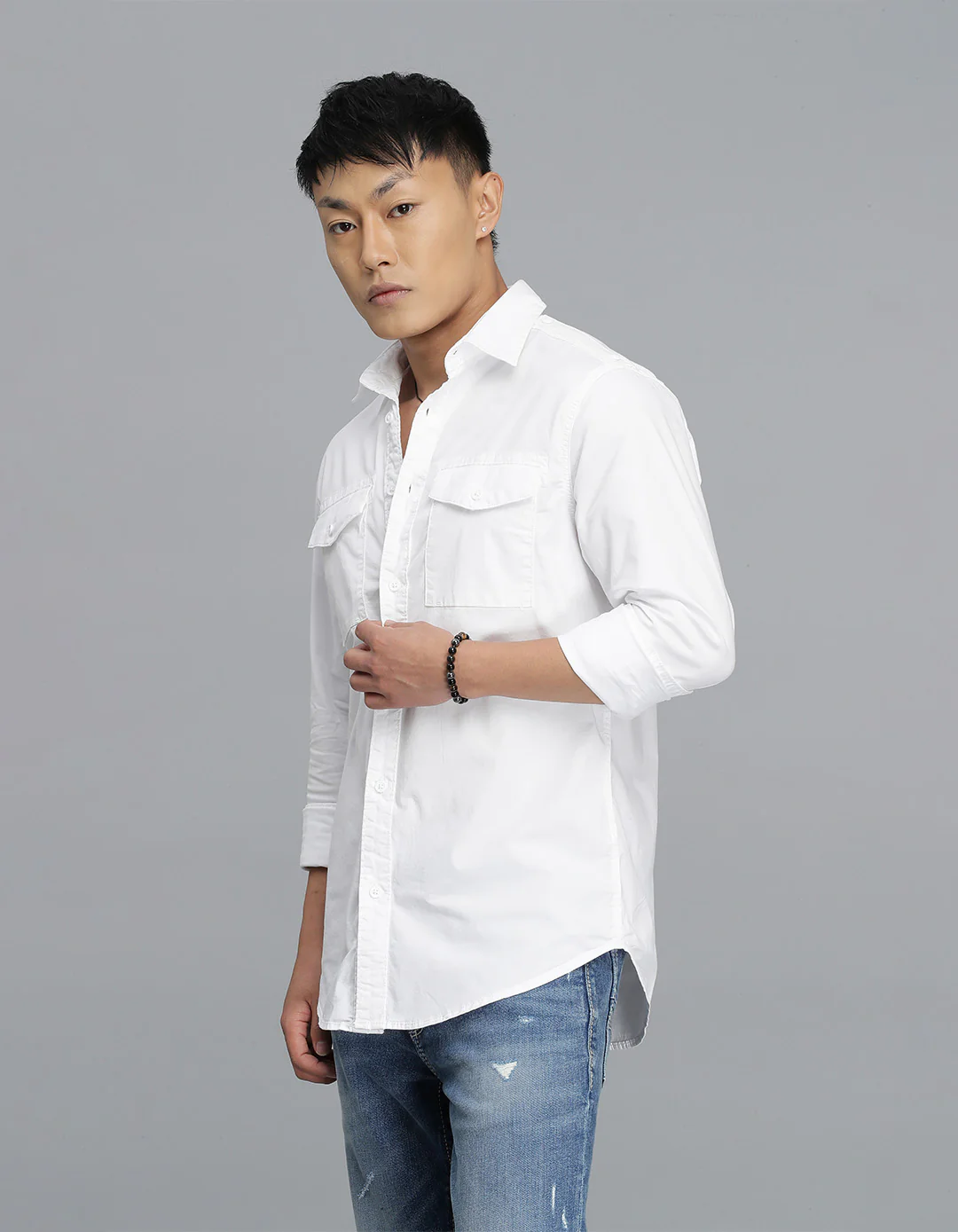 White Full Sleeves Cargo Shirt - Image 3