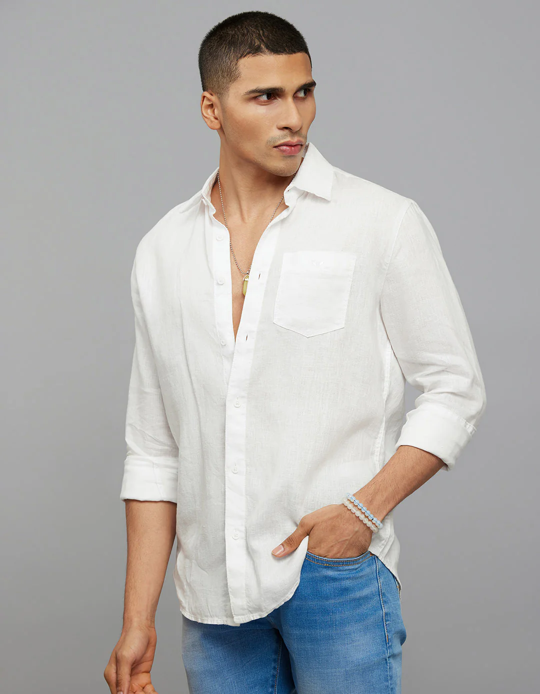 White Full Sleeves Linen Blend Shirt - Image 4