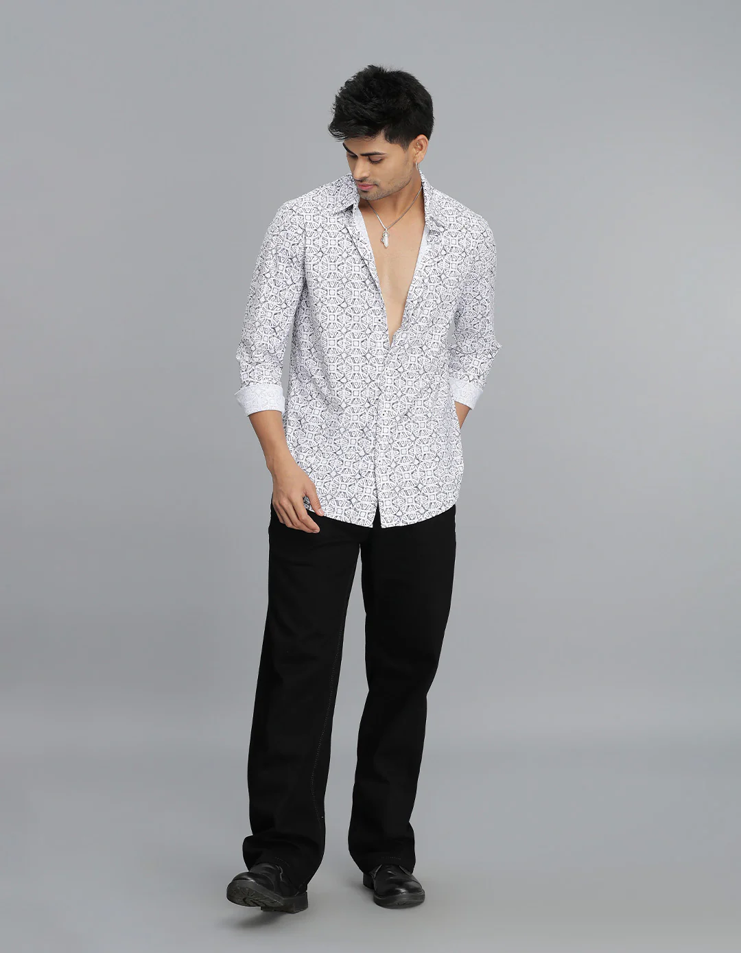 White Full Sleeves Printed Shirt - Image 2