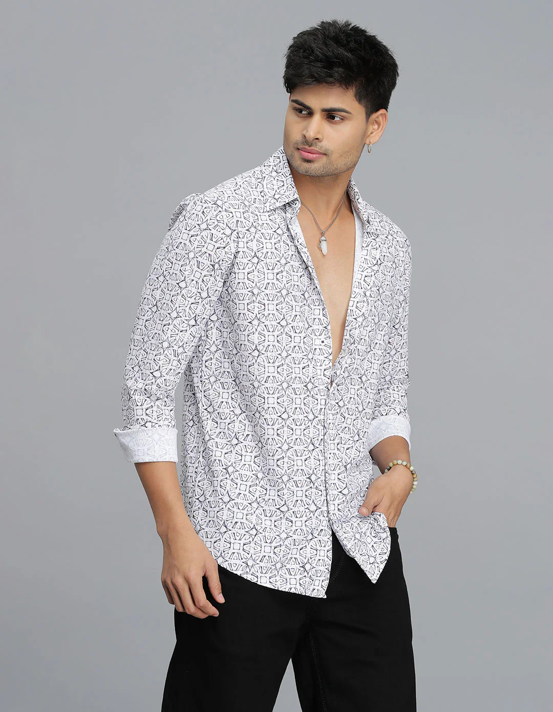 White Full Sleeves Printed Shirt - Image 3
