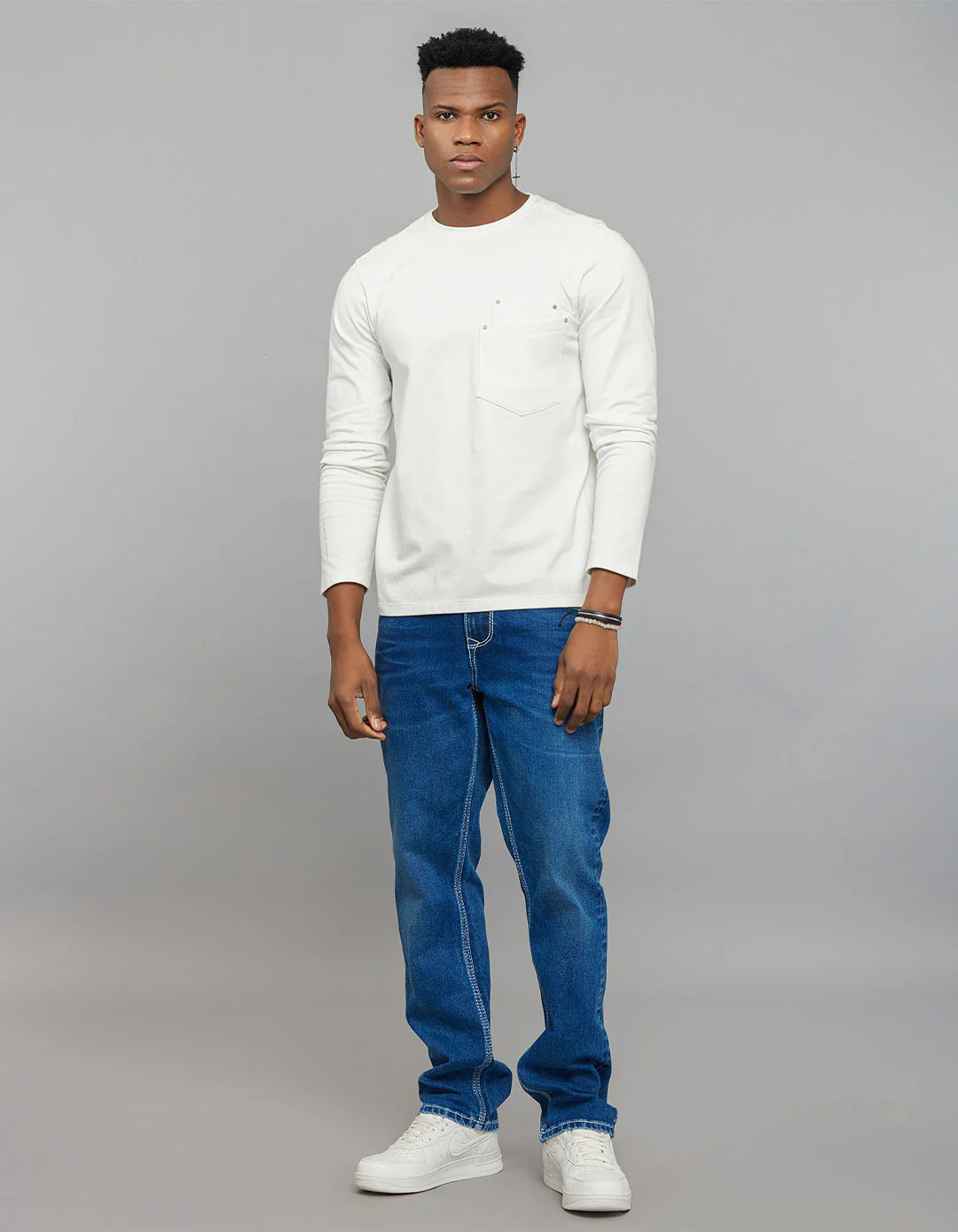 White Full Sleeves Round Neck Tee - Image 2