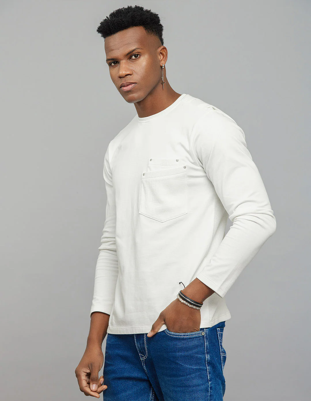 White Full Sleeves Round Neck Tee - Image 3