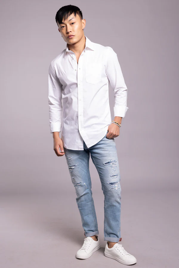 White Full Sleeves Solid Shirt - Image 2