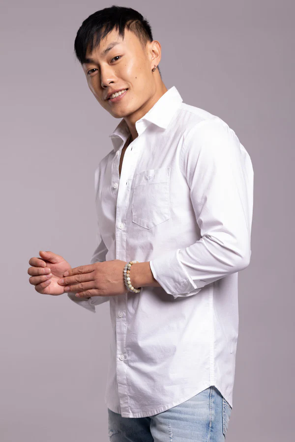 White Full Sleeves Solid Shirt - Image 3