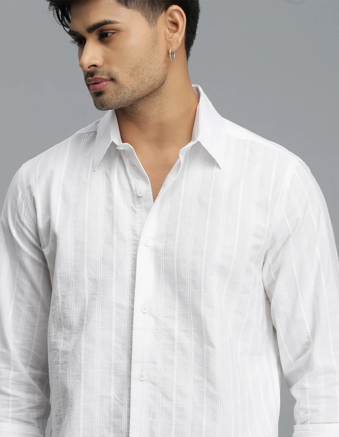 White Full Sleeves Stripe Shirt - Image 3