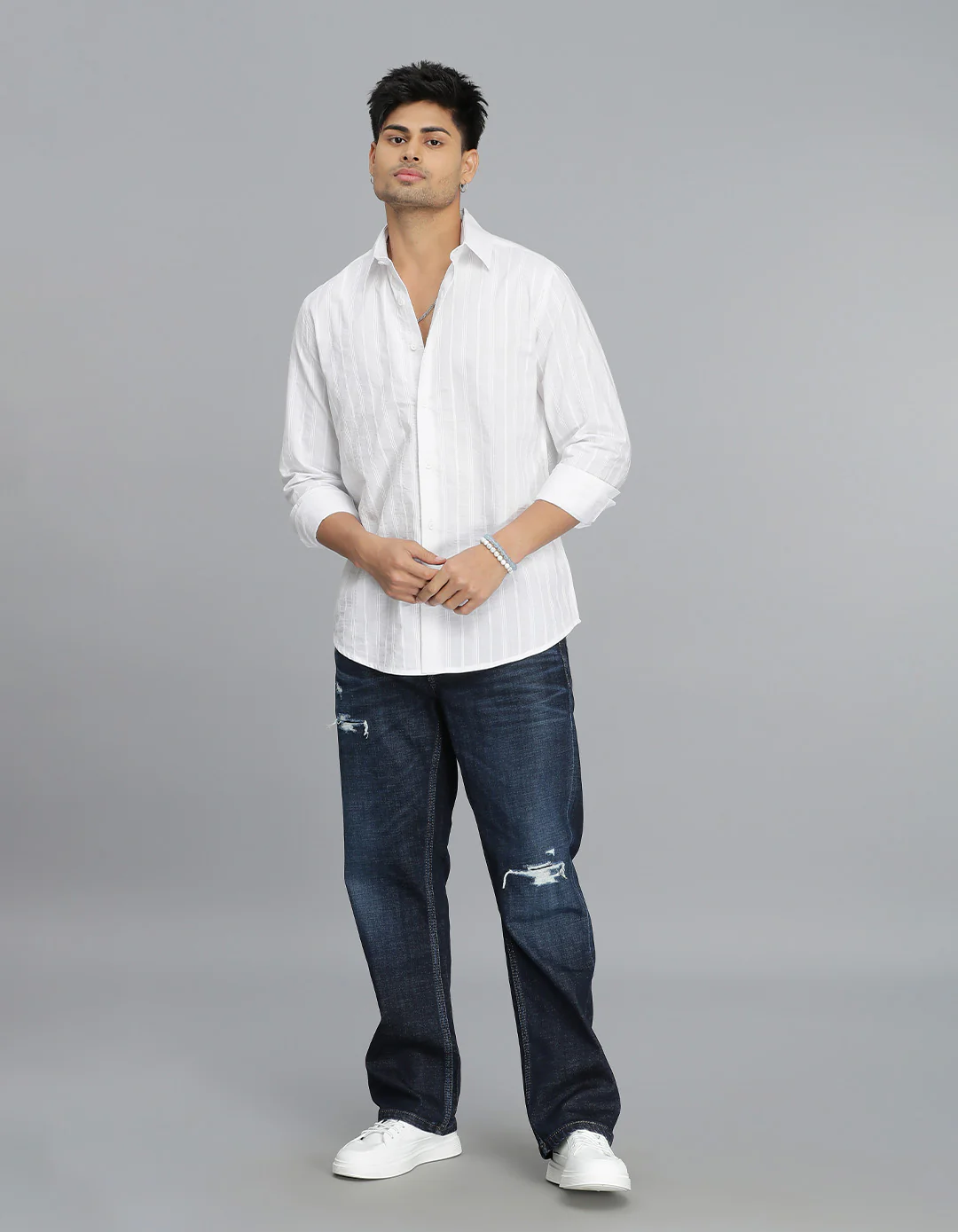 White Full Sleeves Stripe Shirt - Image 5
