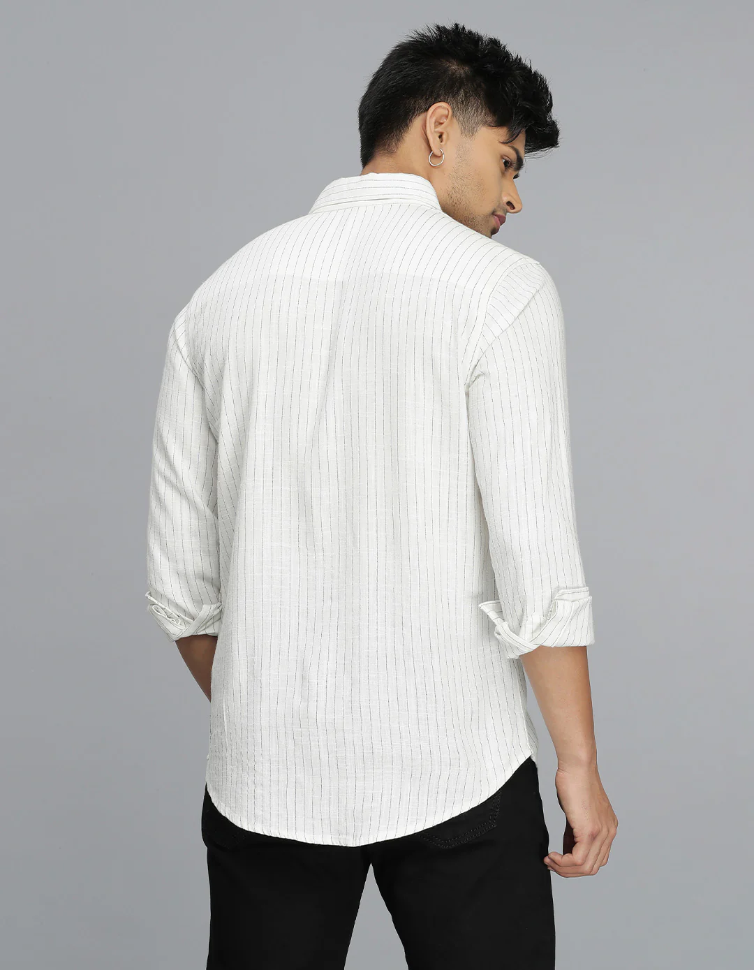 White Full Sleeves Stripe Linen Blend Shirt - Image 4