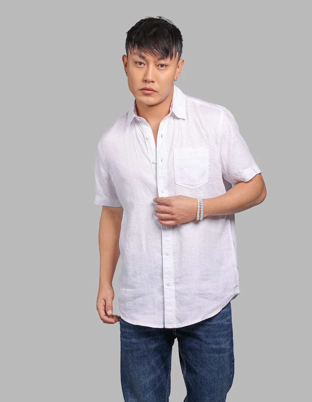 White Half Sleeve 100% Linen Shirt