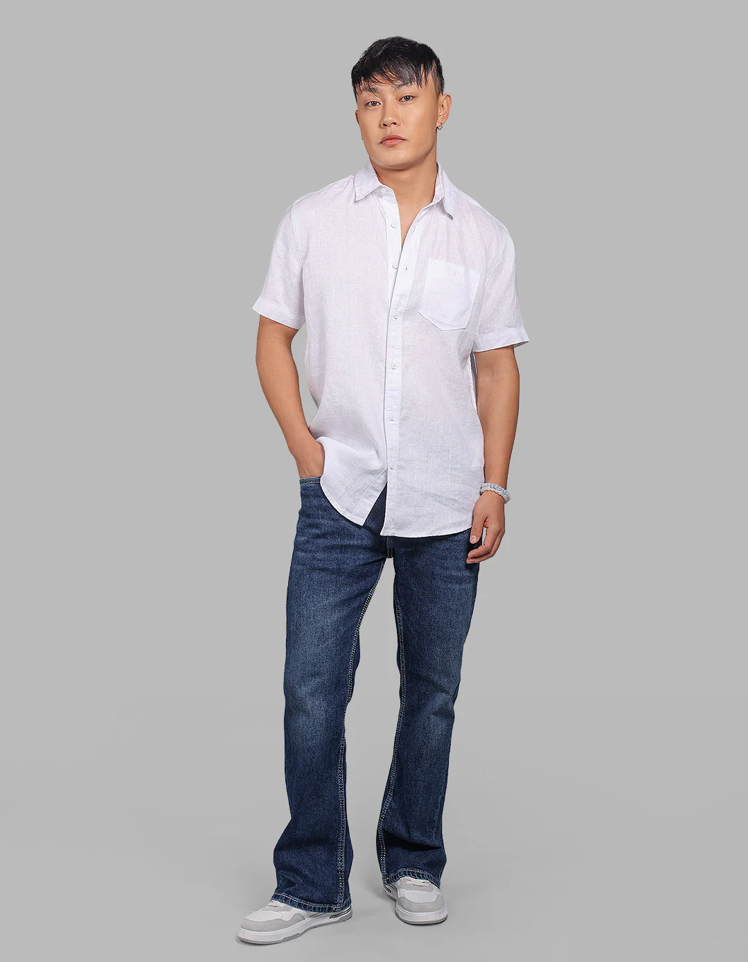 White Half Sleeve 100% Linen Shirt - Image 2