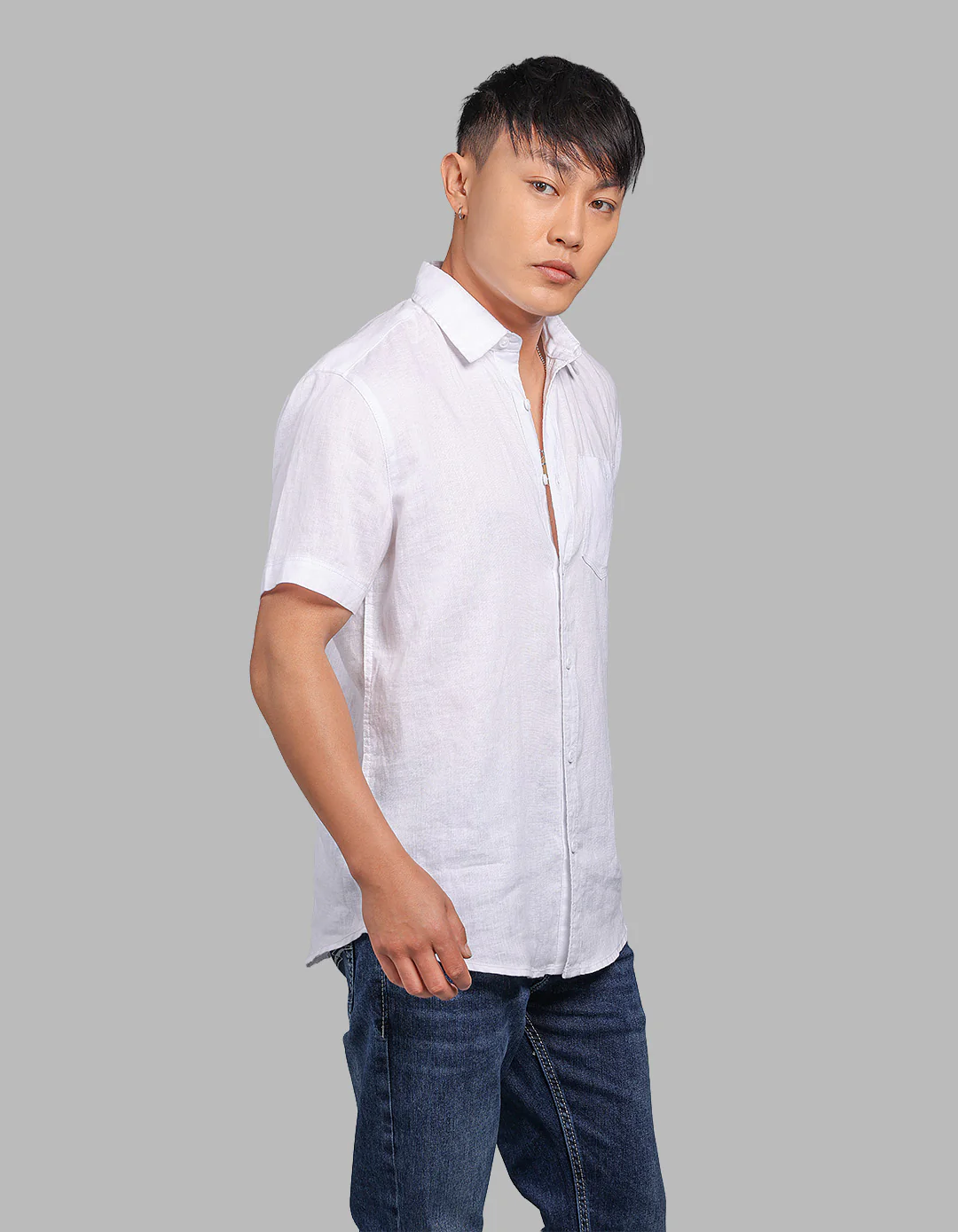 White Half Sleeve 100% Linen Shirt - Image 4