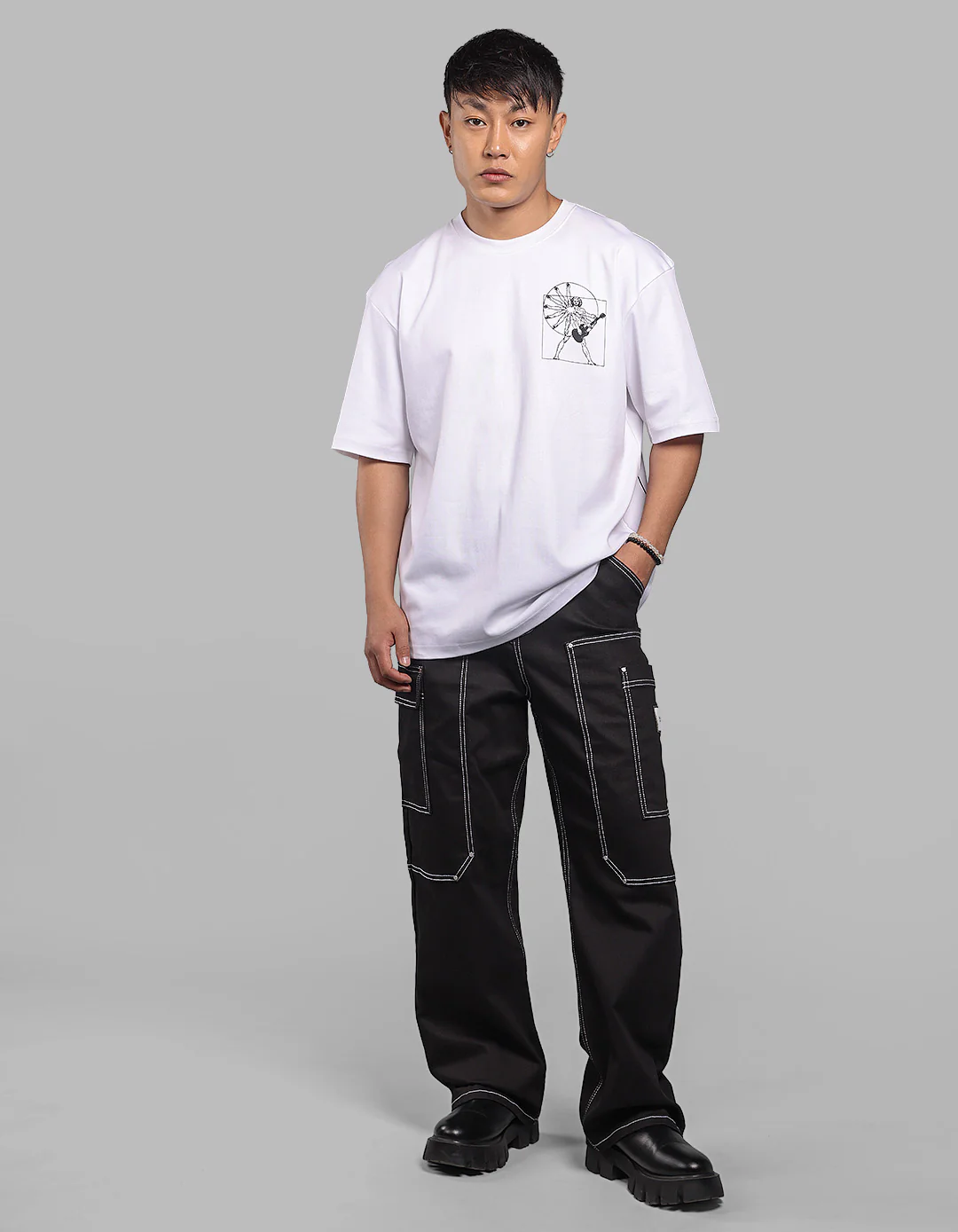 White Half Sleeve Oversize Tee - Image 4