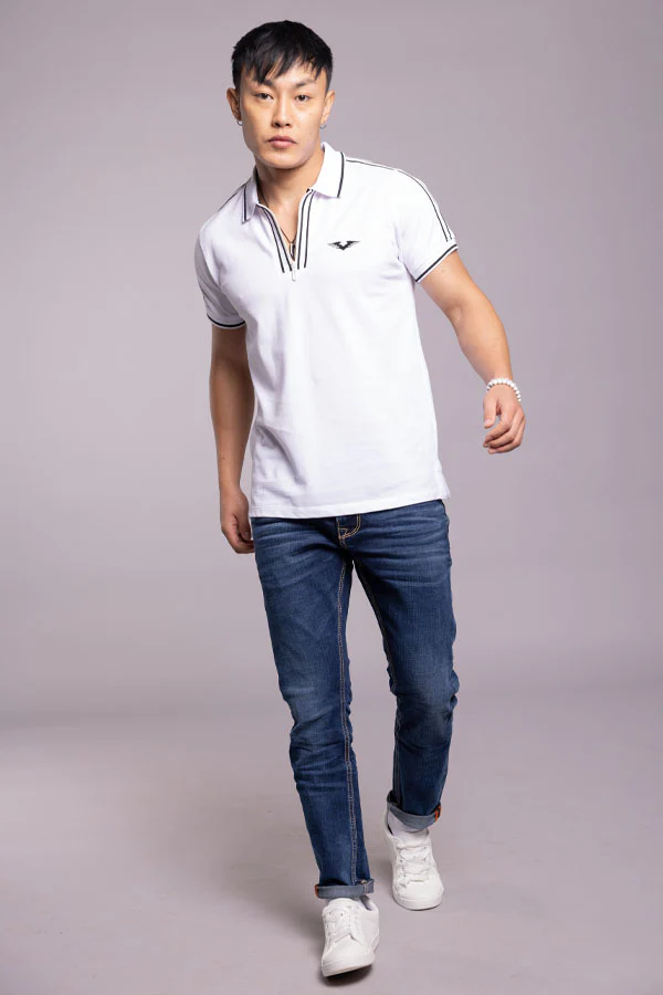 White Half Sleeves Pique Polo Tee - Image 2