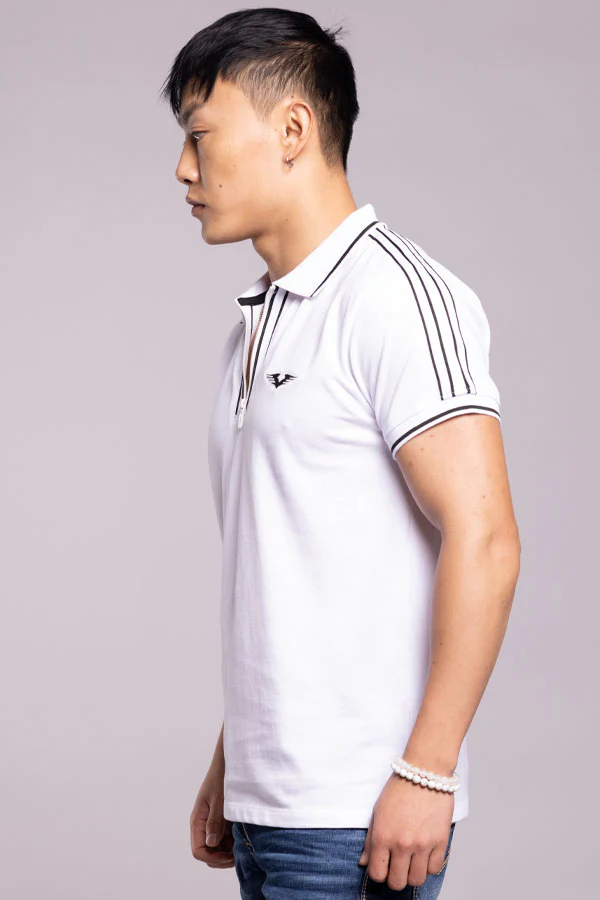 White Half Sleeves Pique Polo Tee - Image 3