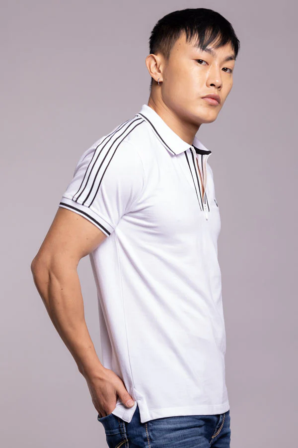 White Half Sleeves Pique Polo Tee - Image 4