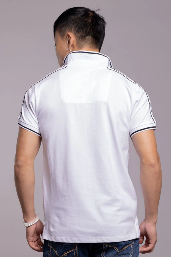 White Half Sleeves Pique Polo Tee - Image 5