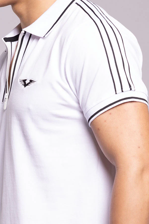 White Half Sleeves Pique Polo Tee - Image 6