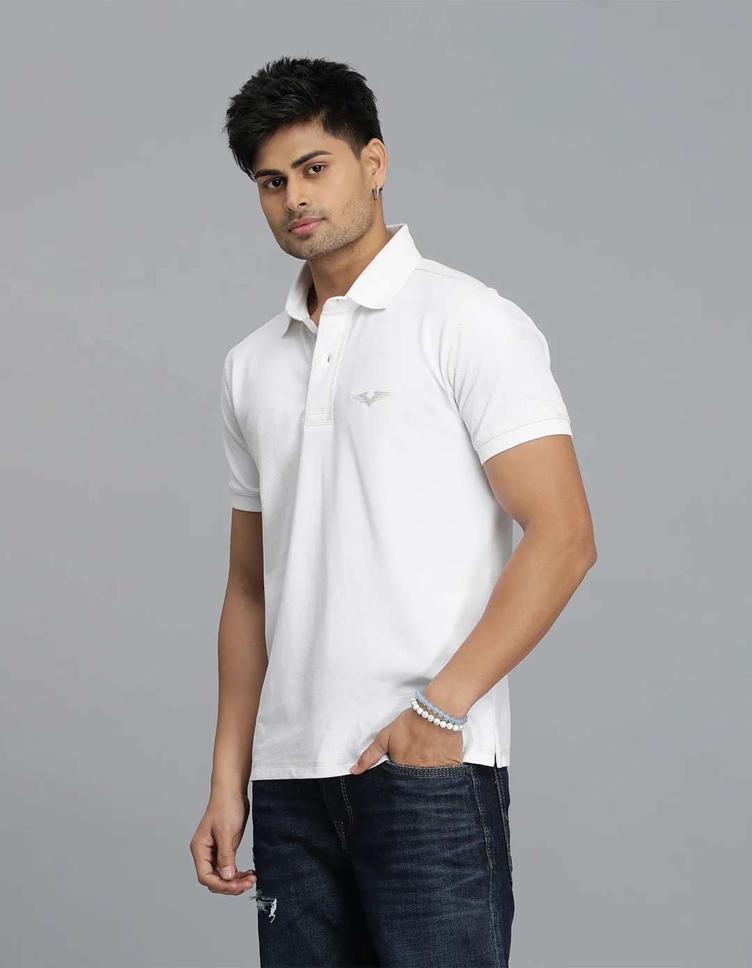 White Half Sleeves Pique Polo Tee - Image 3